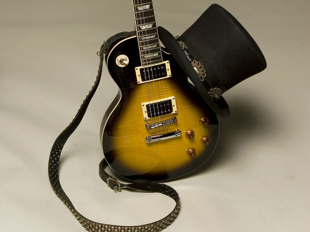 The new Epiphone Slash Les Paul wearing a rather famous hat...